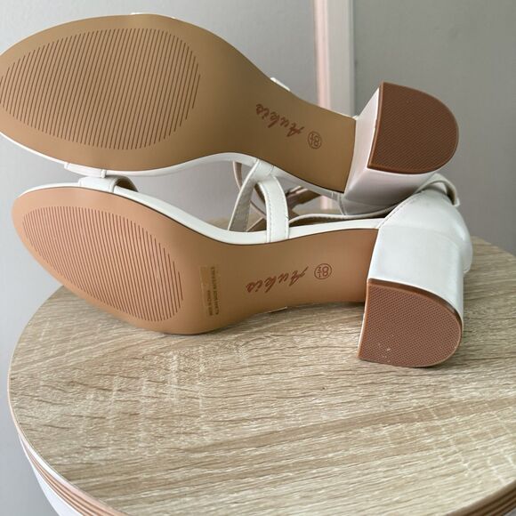 Women White 2.25 In Strappy Block Heels Comfy Grace Sandals Open Toe Chunky 8.5 - Picture 10 of 17